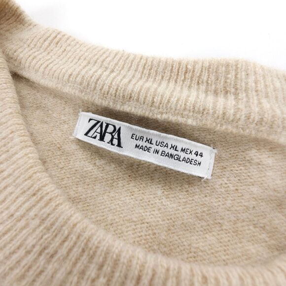ZARA MAN Wool Crew Neck Pullover Sweater Beige Old Money Quiet Luxury Minimal XL - Picture 2 of 7